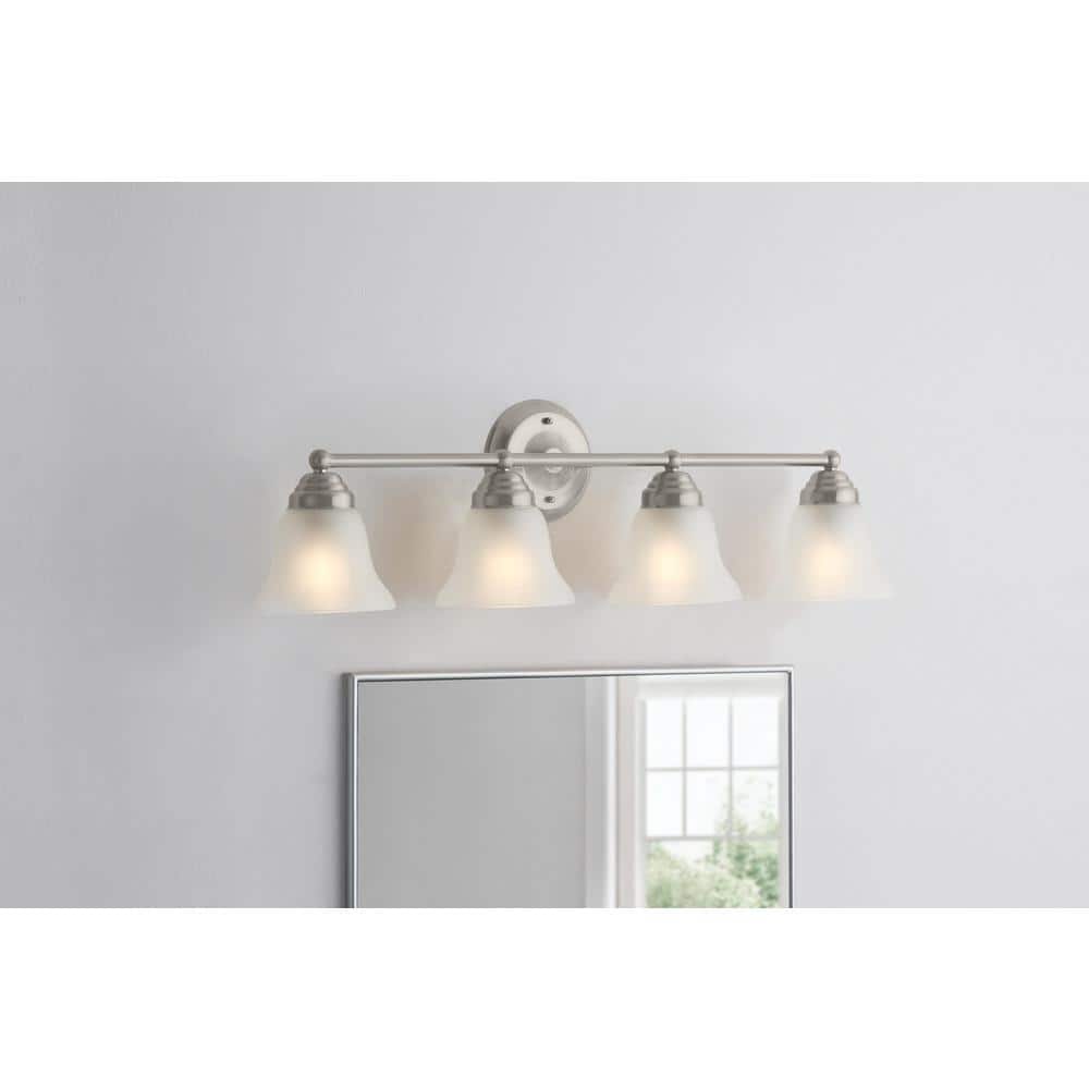 Hampton Bay Ashhurst 32.75 in. 4-Light Brushed Nickel Bathroom Vanity Light with Frosted Glass Shades (2)