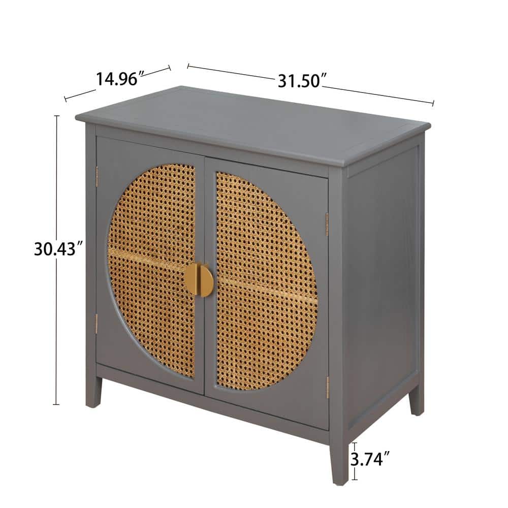 Unbranded 31.5 In. W X 14.96 In. D X 30.91 In. H Light Gray Linen Cabinet with Semicircular Elements, Natural Rattan Weaving (3)