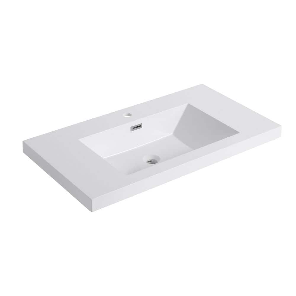 LIVACA 35.4 in. x 20 in. Drop-In Bathroom Sink in Gloss White Resin with Integrated Bowl Durable Construction (1)