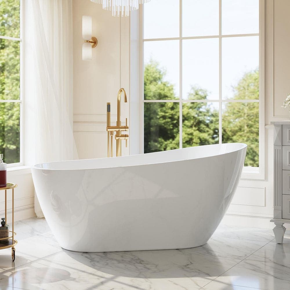 ANGELES HOME 30.7 in. Acrylic Freestanding Soaking Bathtub with Chrome Drain and Overflow (1)