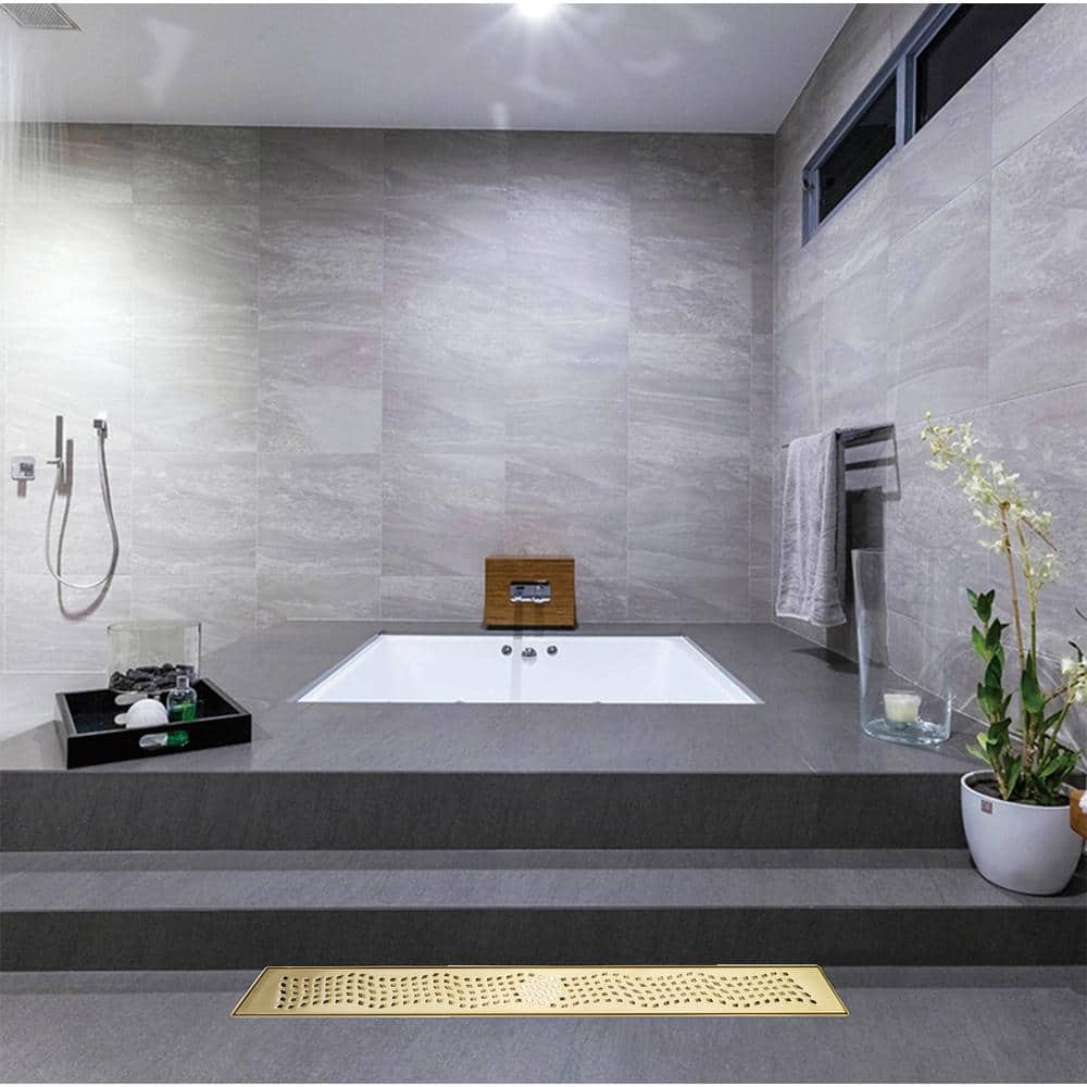 Elegante Drain Collection 48 in. Linear Stainless Steel Shower Drain with Wave Pattern, Zirconium Gold Plating (3)