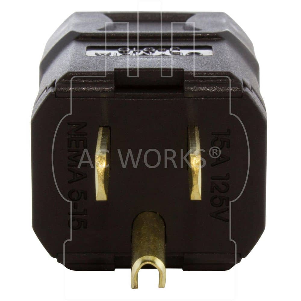 AC WORKS NEMA 5-15P 15A 125V Clamp Style Square Household Plug in Black with UL, C-UL Approval (3)