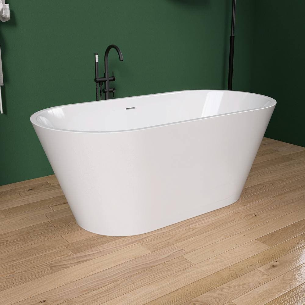 NTQ 63 in. x 29.5 in. Free Standing Soaking Tub Flatbottom Freestanding Alone Soaker Bathtub with Removable Drain in White (2)