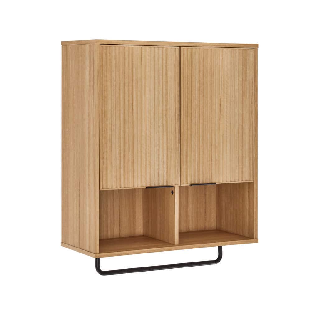 Glacier Bay 26 in. W x 11 in. D x 32 in. H Fluted Bathroom Storage Wall Cabinet in Natural Oak (3)