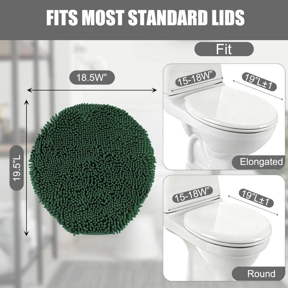 Unbranded Soft Chenille Toilet Lid Cover with Non-Slip Latex Backing, Machine Washable, Fits Round Elongated and Oblong Lids (2)
