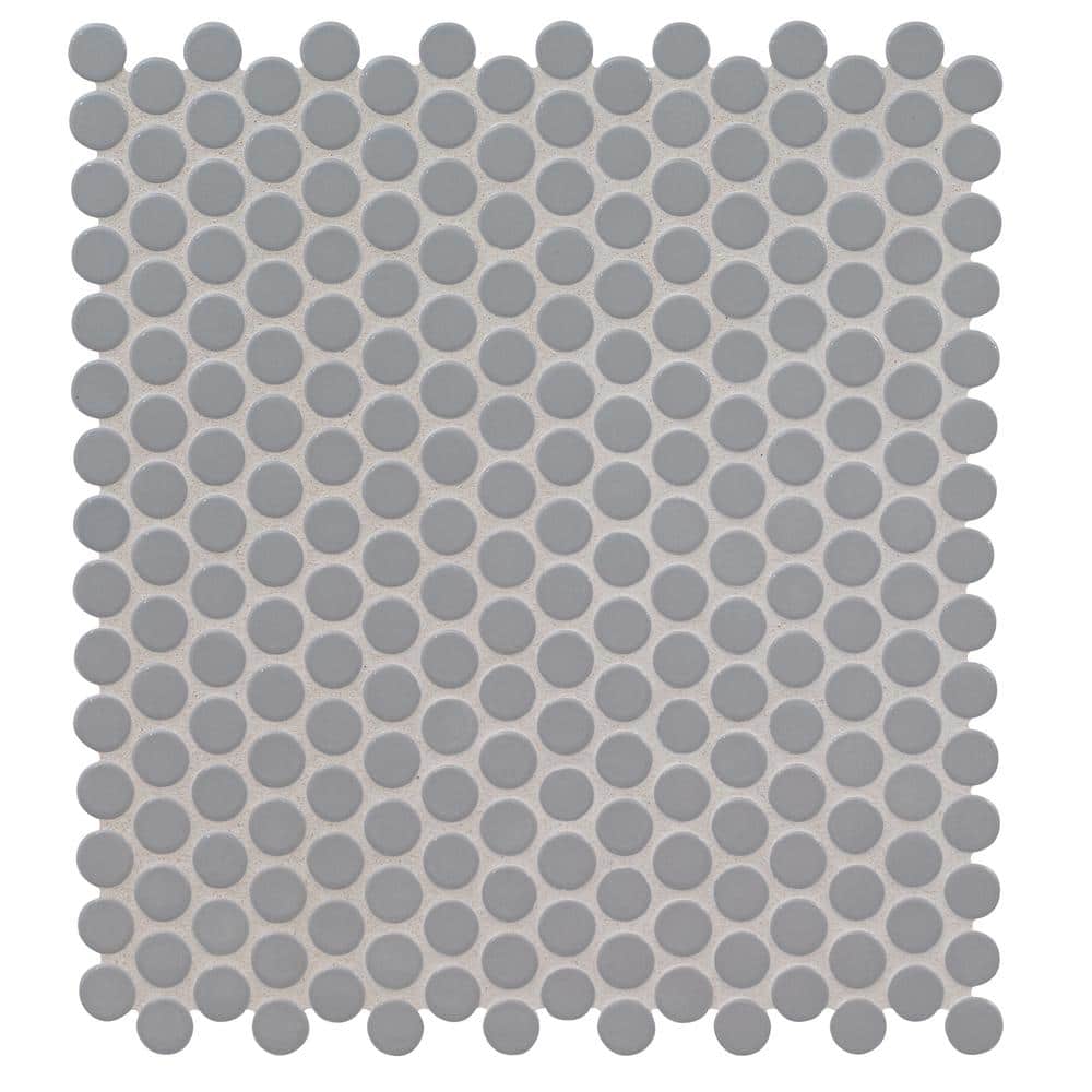 MSI Gray Glossy Penny Round 11.3 in. x 12.2 in. x 6 mm Porcelain Mesh Mounted Mosaic Tile (0.96 sq. ft. / Each) (4)