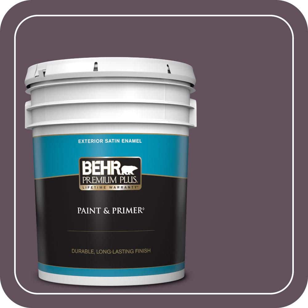BEHR PREMIUM PLUS 5 gal. #S100-7 Medieval Wine Satin Enamel Exterior Paint & Primer
