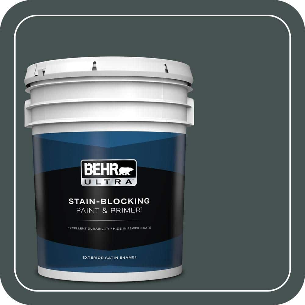 BEHR ULTRA 5 gal. #MQ6-44 Black Evergreen Satin Enamel Exterior Paint & Primer