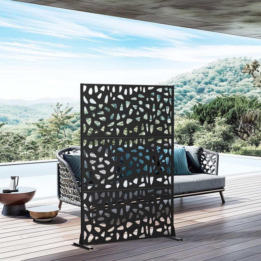 PexFix 6 ft. x 4 ft. Privacy Fence Screen Black Galvanized Metal for Garden Fence in Pebble Pattern (1)