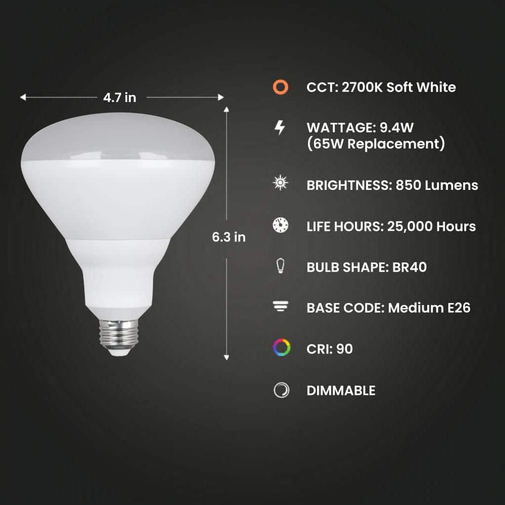 Feit Electric 65-Watt Equivalent BR40 Dimmable CEC Title 20 90+ CRI E26 Flood LED Light Bulb, Soft White 2700K (2-Pack) (3)