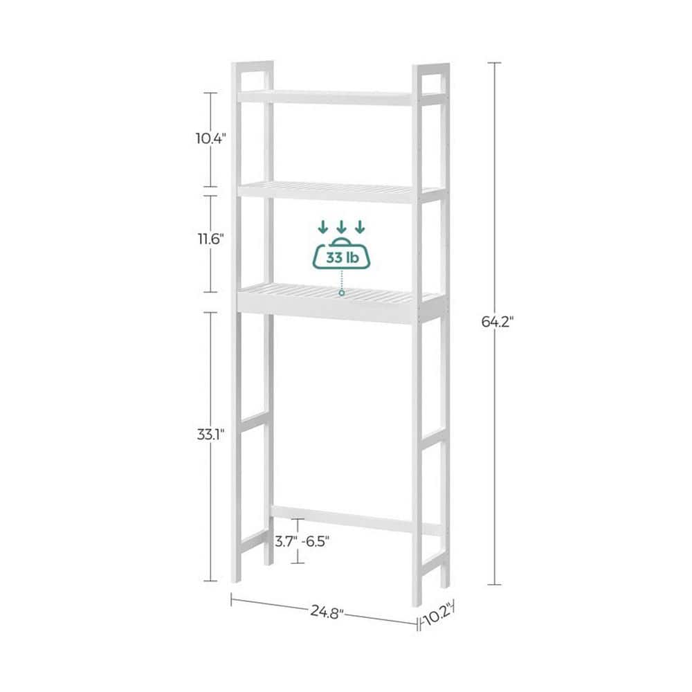 Cubilan 24.8 in. W x 64.2 in. H x 10.2 in. D Bamboo 3-Tier Bathroom Over-the-Toilet Storage with Adjustable Shelves in White (3)