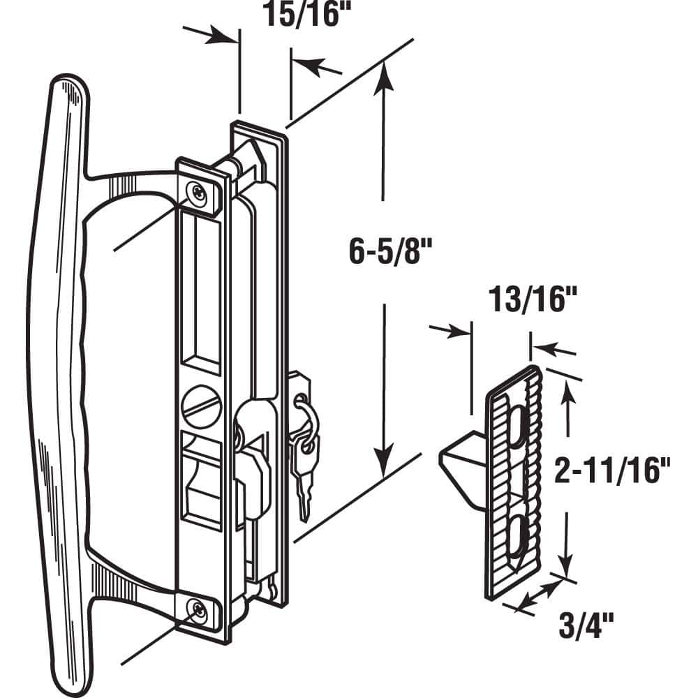 Prime-Line Sliding Glass Door Handle Set, 6-5/8 in., Diecast, Hook Style, Flush Mount, Keyed (2)