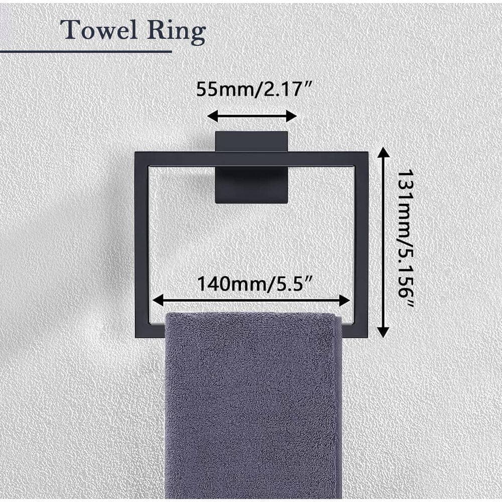 Numhew 5-Pieces Matte Black Stainless Steel Bathroom Hardware Accessories Set Includes Towel Bar Ring Paper Holder Towel Hooks (3)