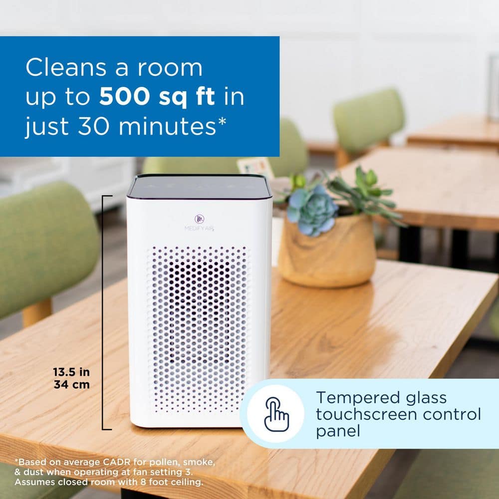 MEDIFY AIR Medify MA-25 Air Purifier with H13 True HEPA Filter : 500 sq ft Coverage : 99.9% Removal to 0.1 Microns : White, 1-Pack (2)