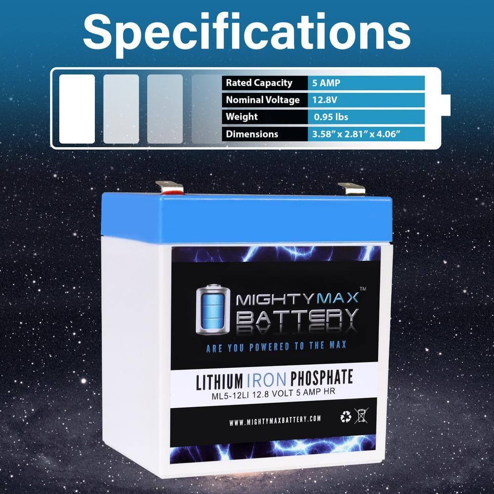 MIGHTY MAX BATTERY ML5-12LI - 12-Volt 5 AH Deep Cycle Lithium Iron Phosphate (LiFePO4) Rechargeable and Maintenance Free Battery (3)