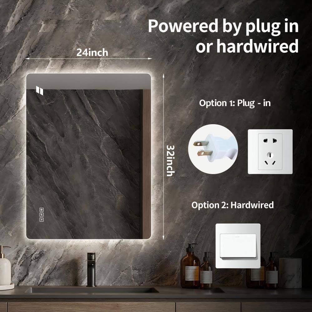 Unbranded 24 in. W x 32 in. H Frameless LED Bathroom Mirror with Front and Backlit, Anti-Fog, 3-Color Temperature and Stepless Dim (2)
