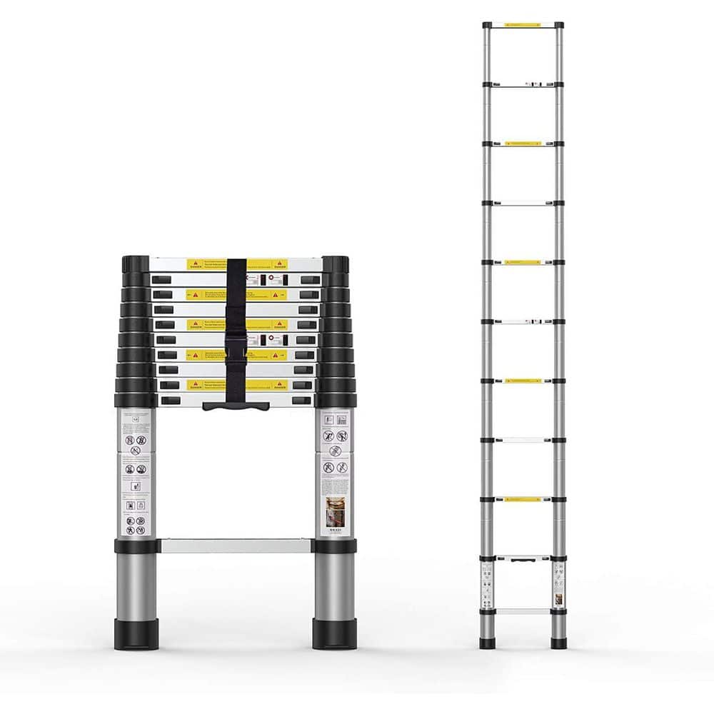 WRIGHTMASTER 10.5 ft. Aluminum Portable Extension Ladder with 2-Triangle Stabilizers for Home, Outdoor, 330 lbs.