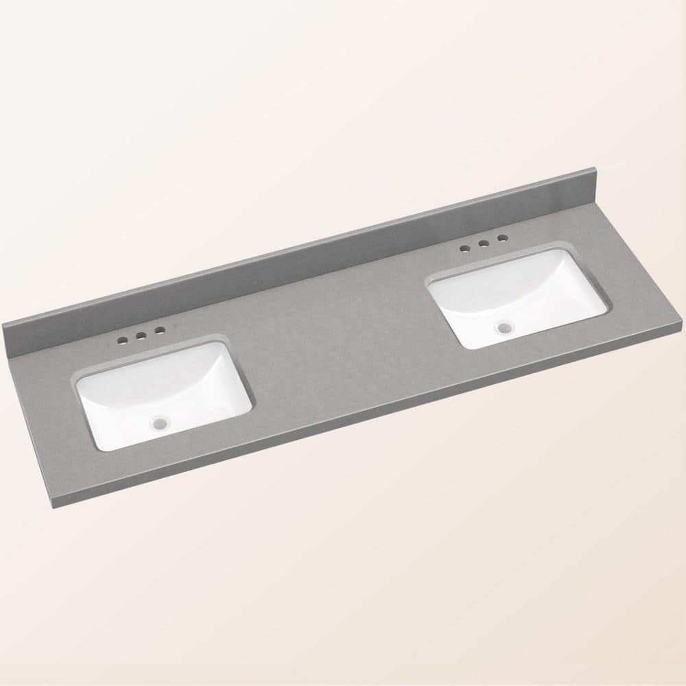 Zeafive HTK 72 in. W x 22 in. D Engineered Stone White Rectangular Double Sink Bathroom Vanity Top with 4 in. Backsplash in Gray (1)