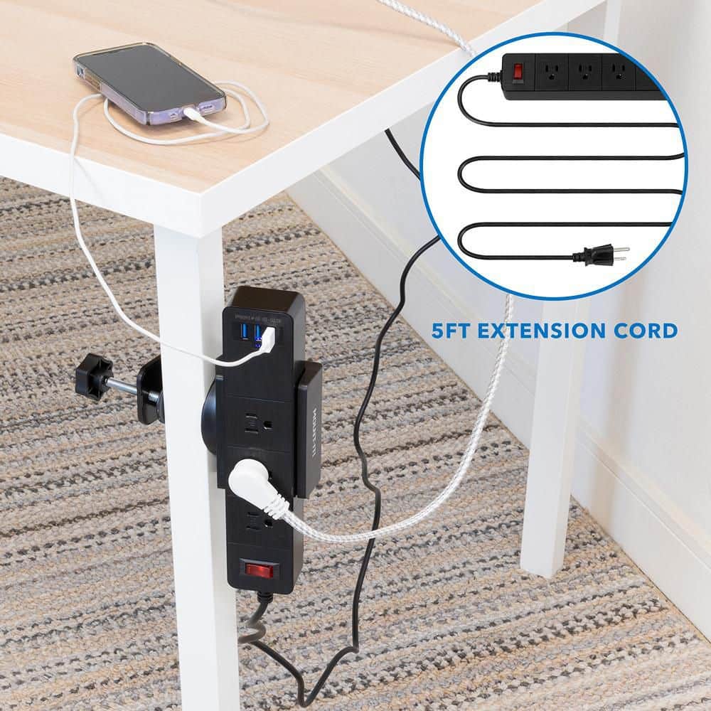 mount-it! 5 ft. 3-Outlet Black Desktop Power Strip Surge Protector with 3 USB Ports (2)