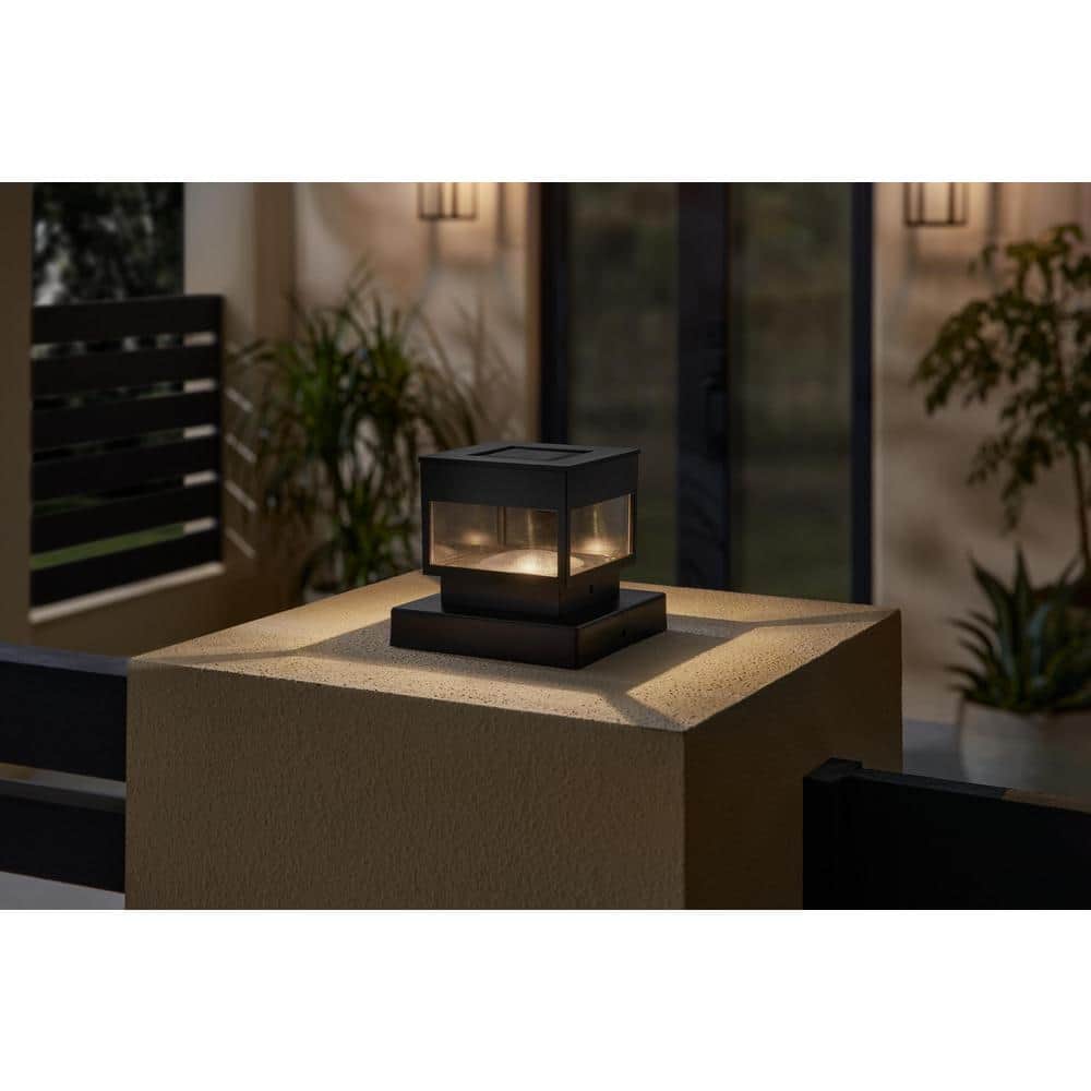 Hampton Bay 10 Lumen Black LED Outdoor Solar 4x4 Deck Post Cap Light Fits 2.5 in. x 2.5 in./3.5 in. x 3.5 in./4 in. x 4 in. Posts (2)