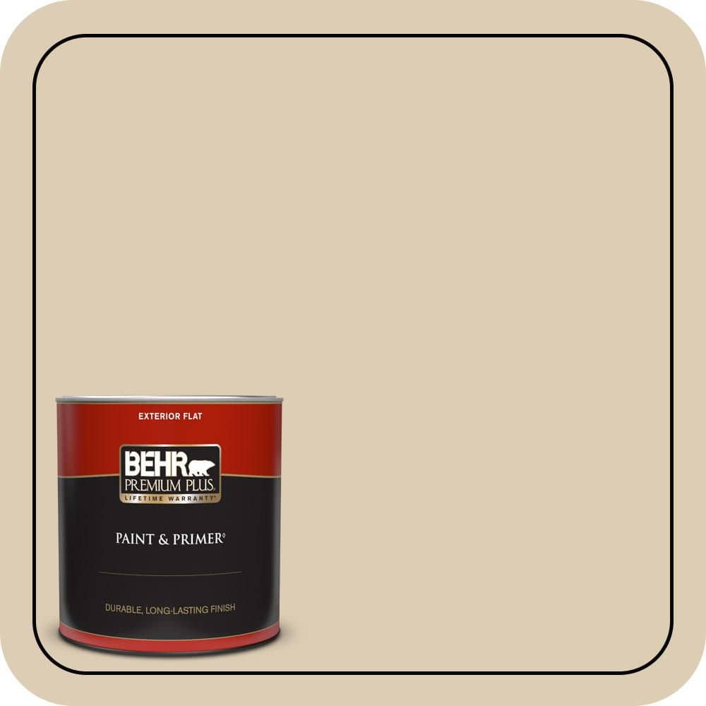 BEHR PREMIUM PLUS 1 qt. #QE-27 Estate Limestone Flat Exterior Paint & Primer