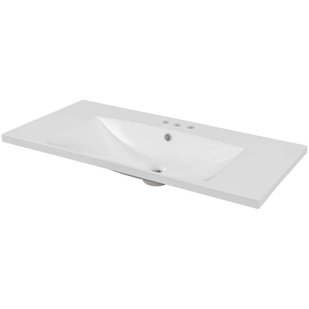 Cesicia 36 in. Undermount Rectangular Ceramic Bathroom Sink in White (2)