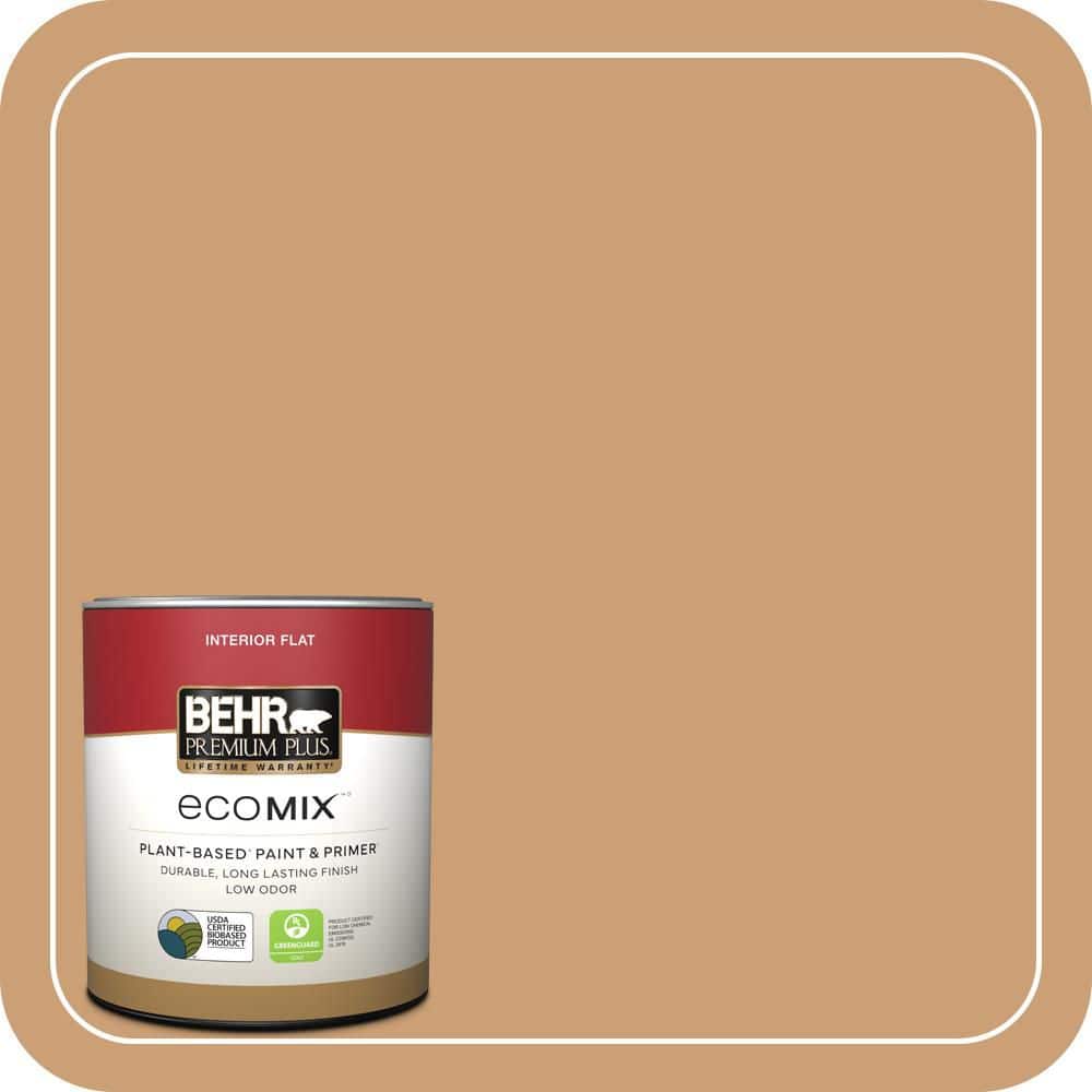 BEHR PREMIUM PLUS 1 qt. #ICC-62 Pumpkin Butter Flat EcoMix Plant-Based Interior Paint & Primer (1)
