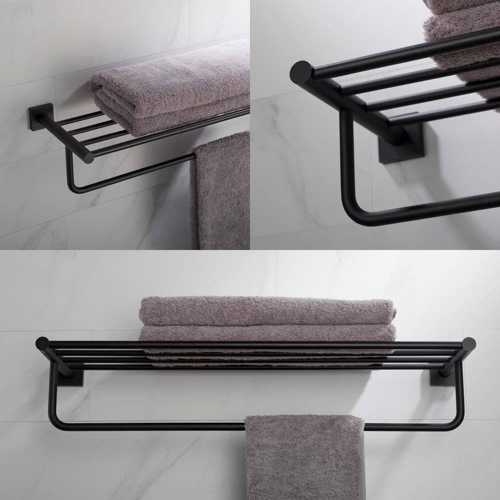 KRAUS Ventus 23.63 in. Wall Mounted Bathroom Shelf with Towel Bar in Matte Black (3)