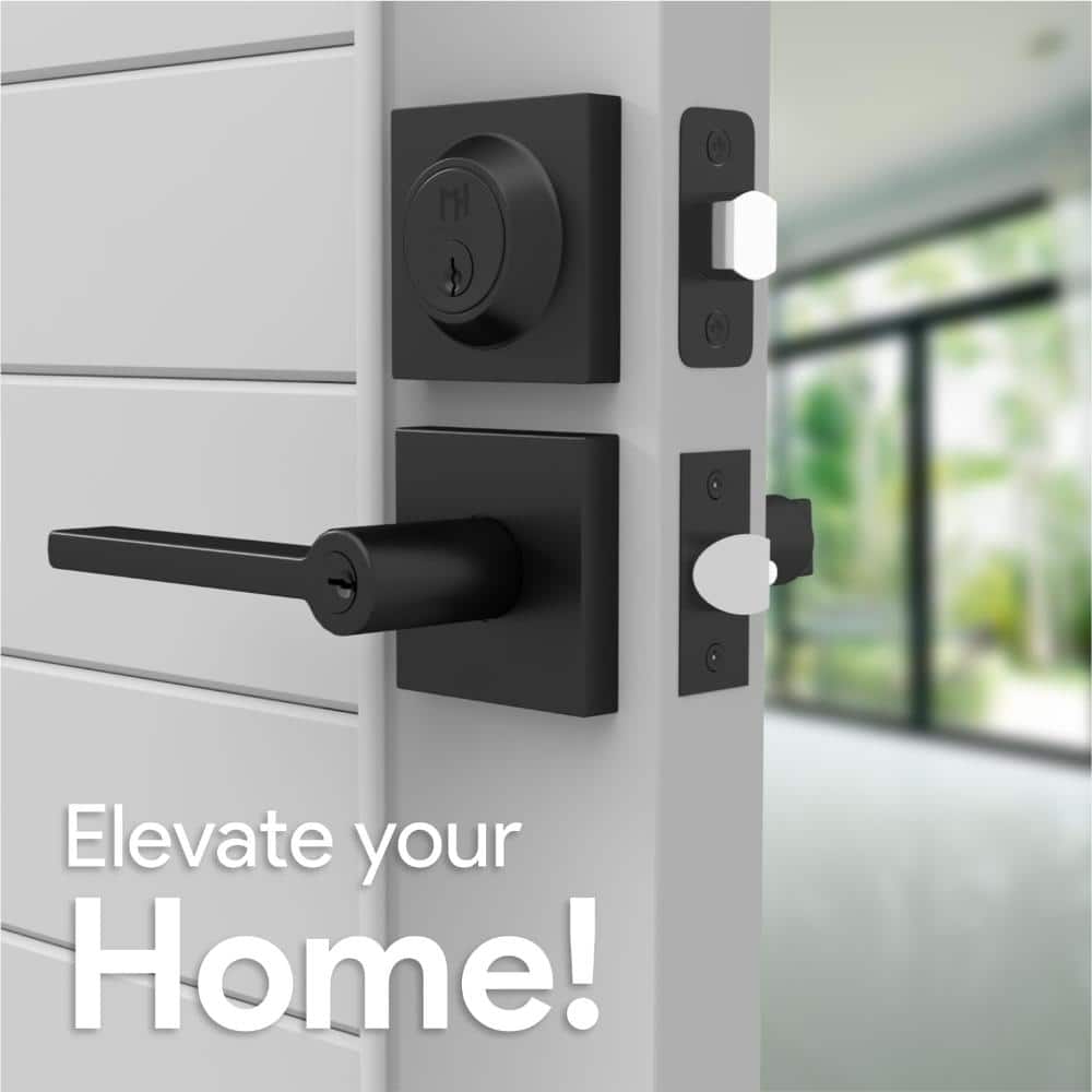 Mega Handles Prime Entrance Combo Entry Lever Door Handle Deadbolt Lock Key Combo Pack - Matte Black (3)