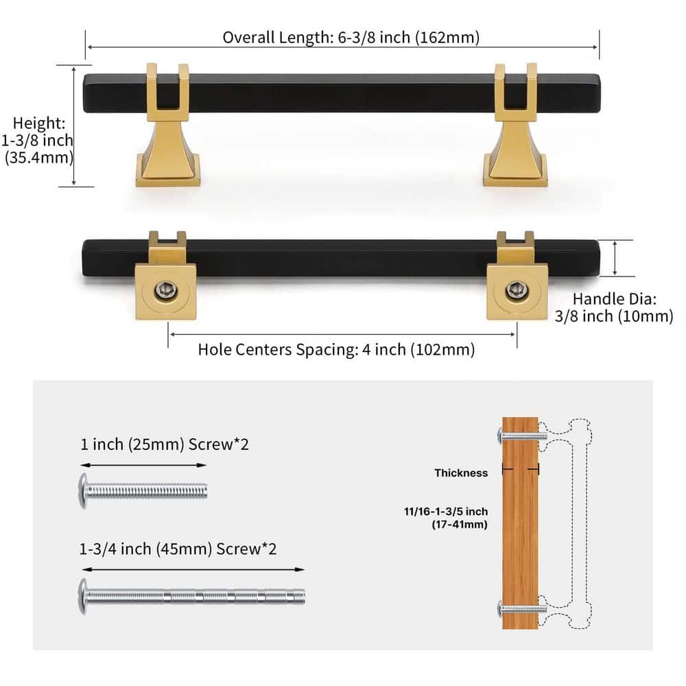 Numhew 10-Pack 4 in. Black and Gold Cabinet Pulls, Kitchen Cabinet Handles, Dresser Drawer Pulls, Kitchen Cabinet Hardware (2)