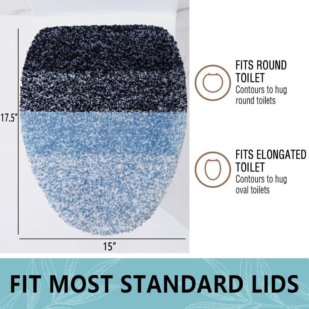 Unbranded Blue Soft Microfiber Toilet Lid Cover 17.5 x 15 in. Machine Washable Rubber Backing Plush Universal (2)