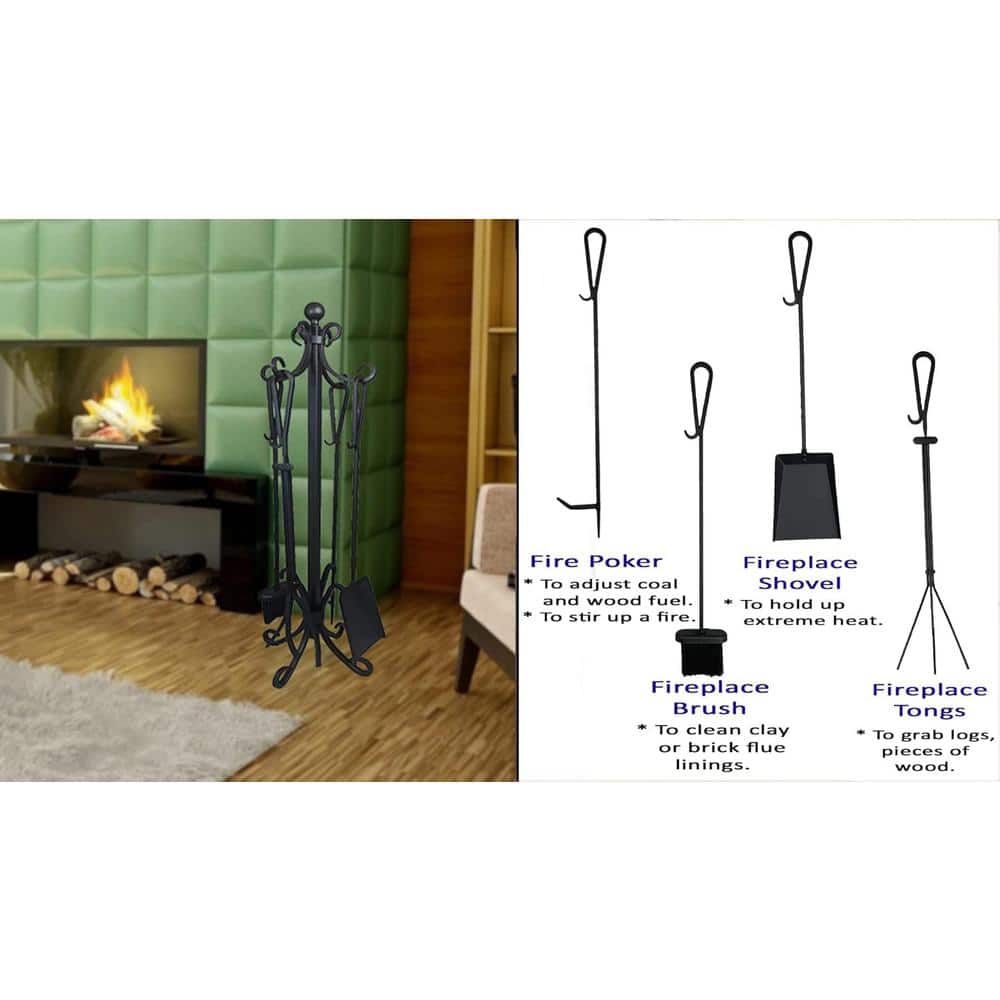 Ashman Online 5-Pieces Ashman Fireplace Iron Standing Tools Set with Heavy Crook Handles (3)