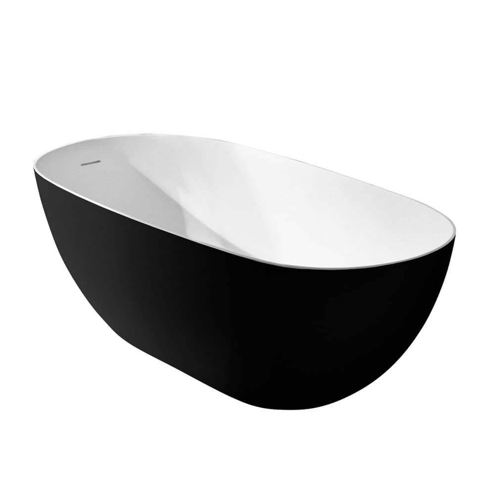WOODBRIDGE 55 in. L x 29.5 in. W Luxury Solid Surface Stone Resin Freestanding Soaking Bathtub with Center Drain in Black (1)