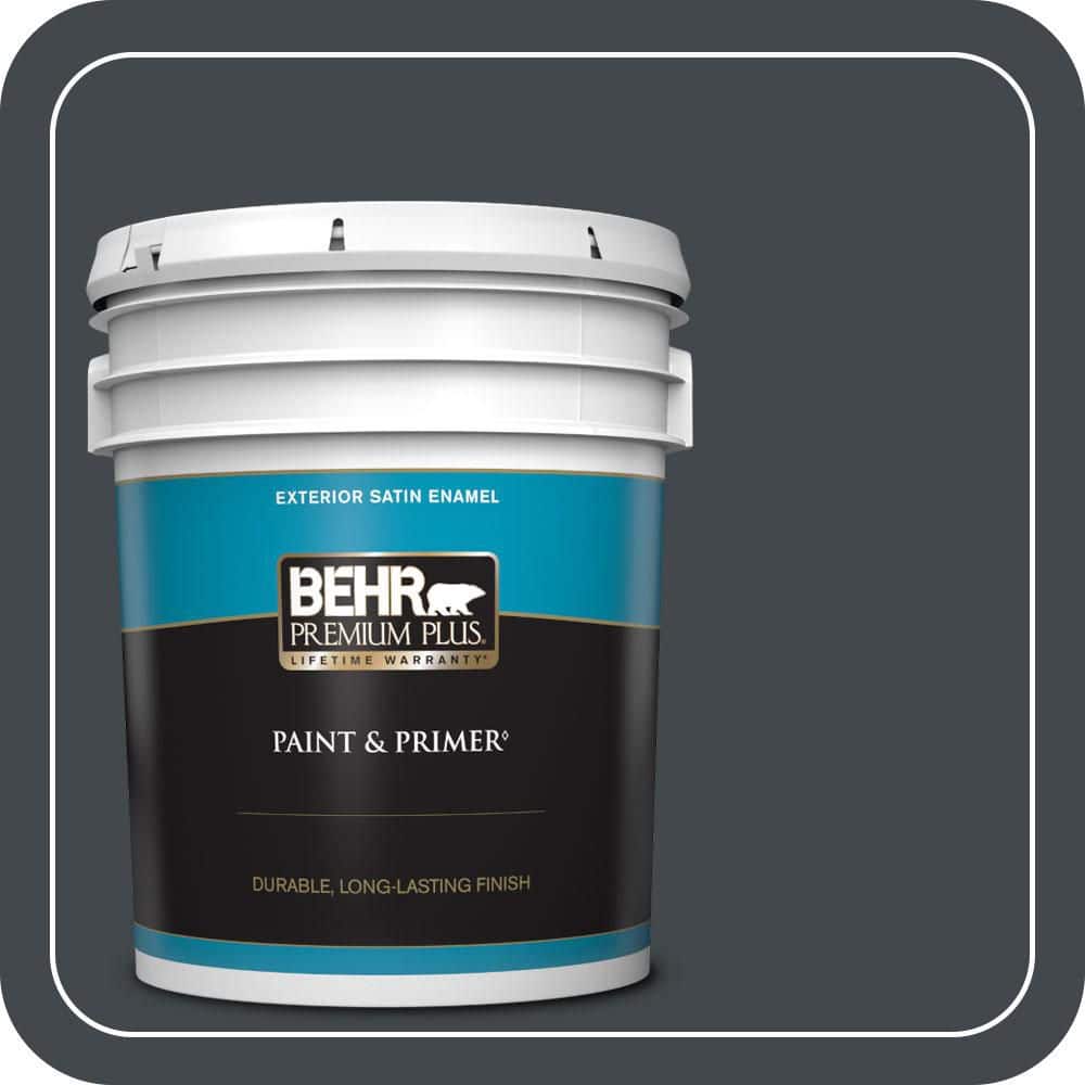 BEHR PREMIUM PLUS 5 gal. #PPU24-23 Little Black Dress Satin Enamel Exterior Paint & Primer (1)
