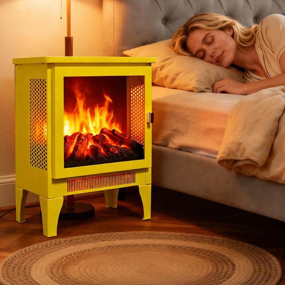 SUNRINX 17 in. Freestanding Electric Fireplace Stove Heater with 3D Flame Effect Classic CSA/UL Certified in Yellow (3)