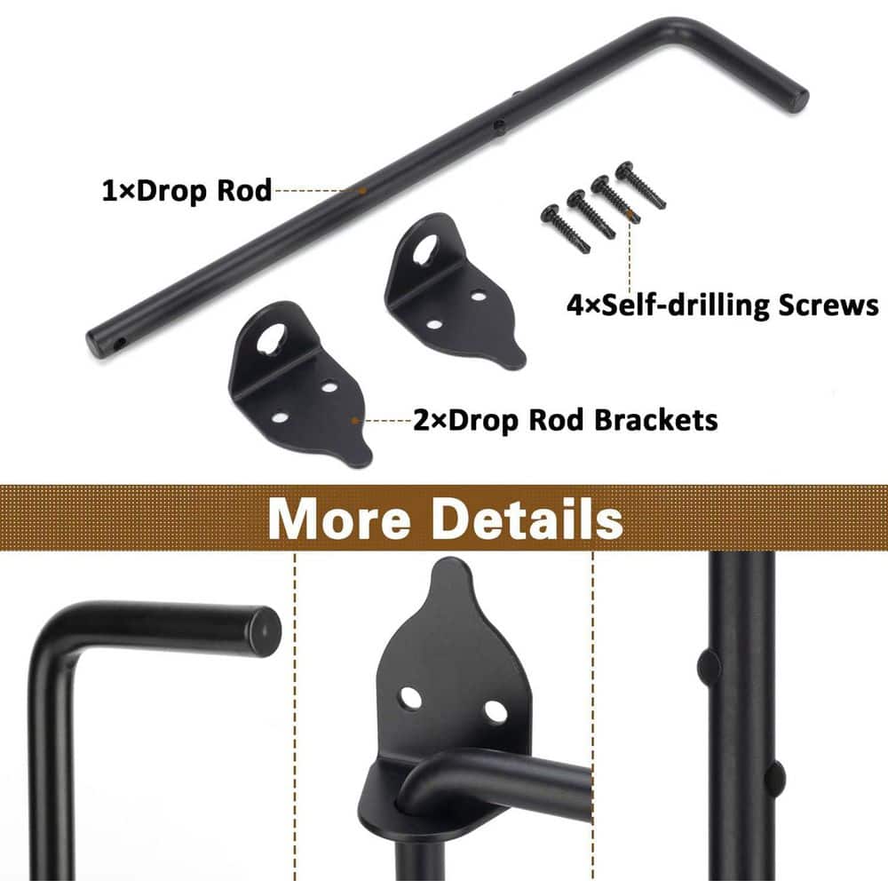 Unbranded Heavy Duty 12 in. Cane Bolt Gate Drop Rod for Wooden Metal Gates Black Finish Wrought Iron Gate Latches (2)