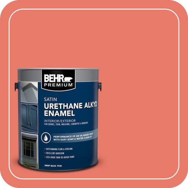 BEHR PREMIUM 1 gal. #P180-5 Watermelon Slice Urethane Alkyd Satin Enamel Interior/Exterior Paint (2)
