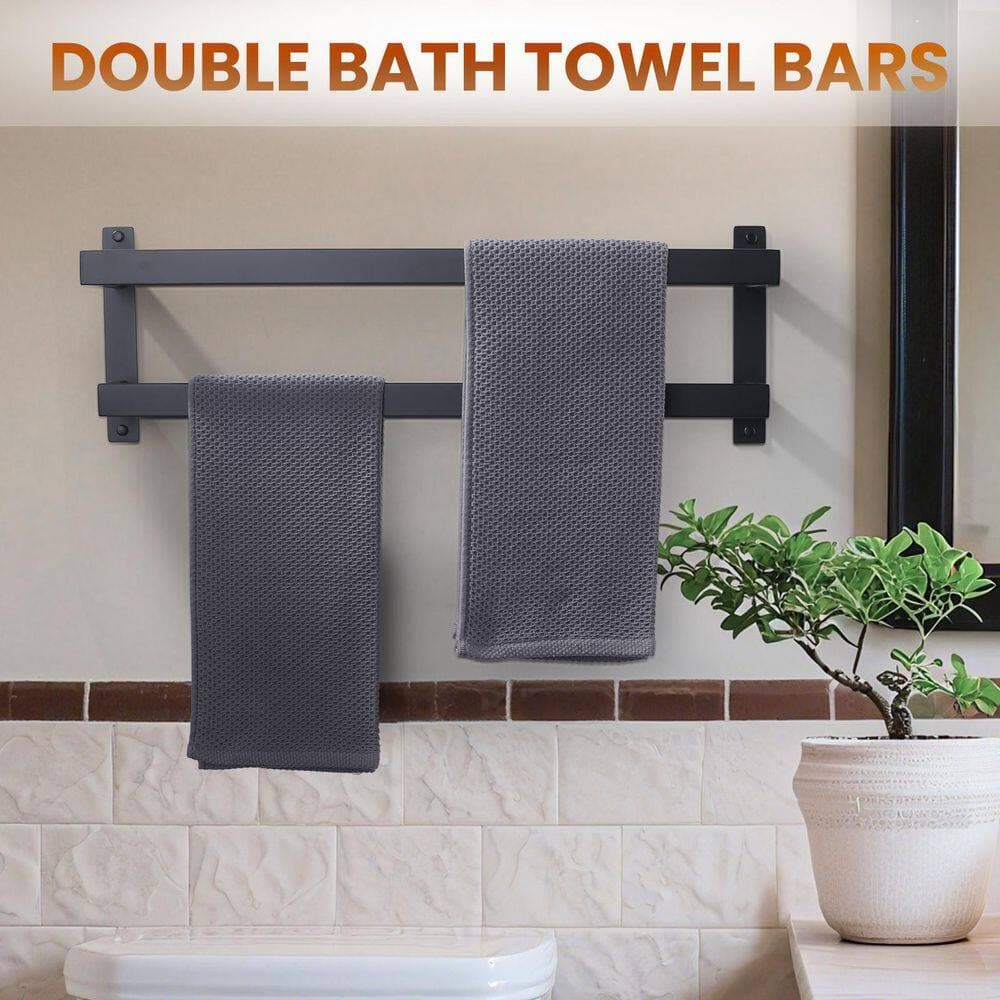 VEVETTA 24 in. Wall Mounted Double Towel Bar Bath Hardware Accessory in Matte Black (3)