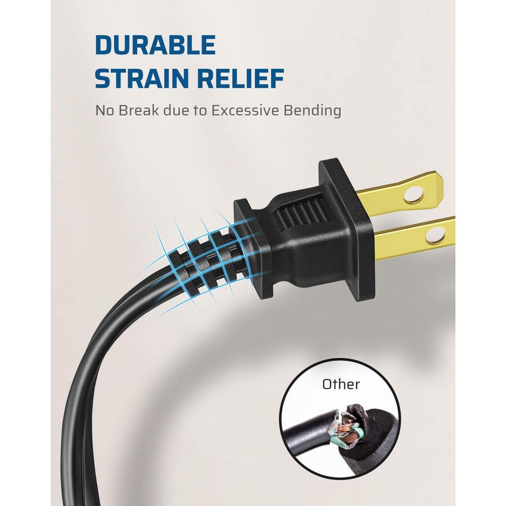 Unbranded 3 ft. 16/2 Gauge SPT-2 Indoor Extension Cord with 3 Polarized 2-Prong Outlets, Slide-to-Lock Safety Cover, Black, 3 Pack (2)