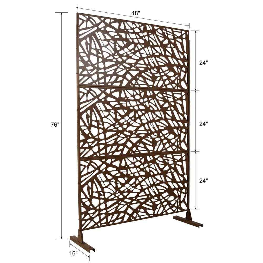 cadeninc 4 ft. x 6.33 ft. Brown Outdoor and Indoor Freestanding Metal Privacy Screen Fence Panels for Lawn Garden (Not Composite) (2)