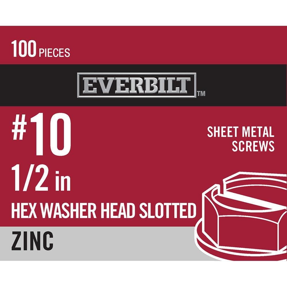 Everbilt #10 x 1/2 in. Slotted Hex Head Zinc Plated Sheet Metal Screw (100-Pack) (1)