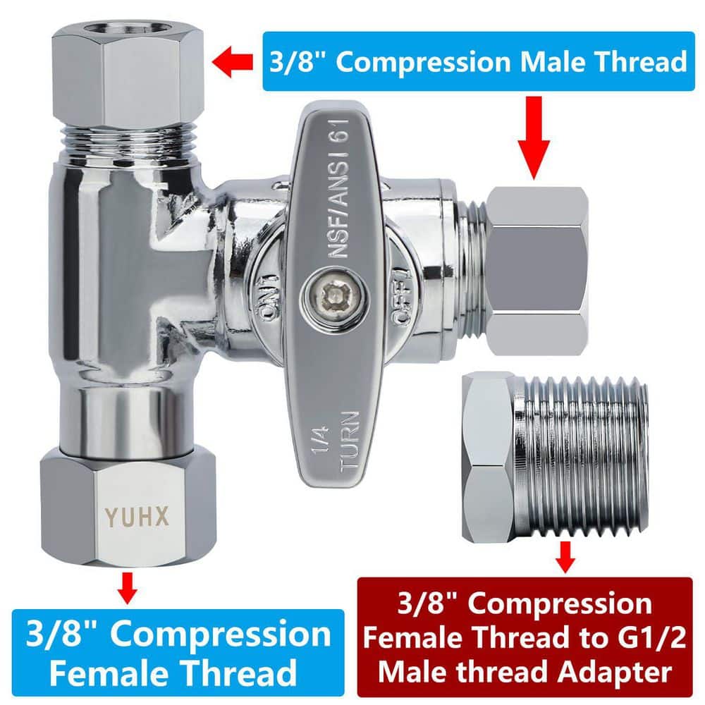 Numhew Brass Angle Stop Add-A-Tee Valve for Bidet with Adapter in Chrome (2)