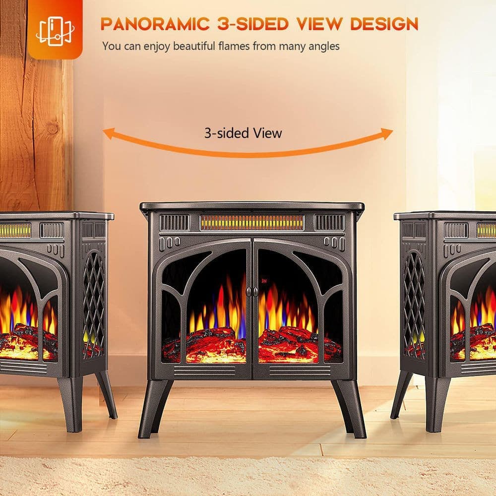 Unbranded 1500 W 25 in. Freestanding Electric Fireplace Stove Heater-Electric Infrared Space Heater in Gray with Remote Control. (3)