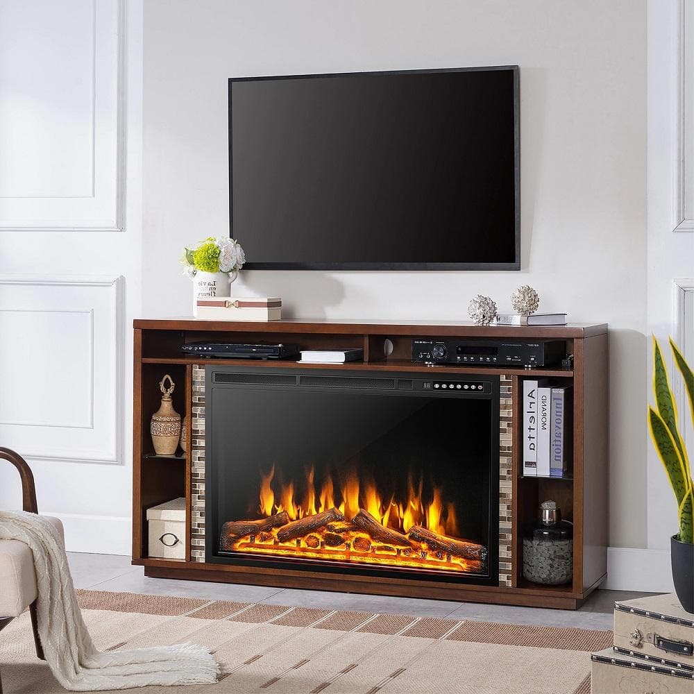 Costway 37 in. 1500W Electric Fireplace Insert Heater Log Flame Effect w/Remote Control (2)
