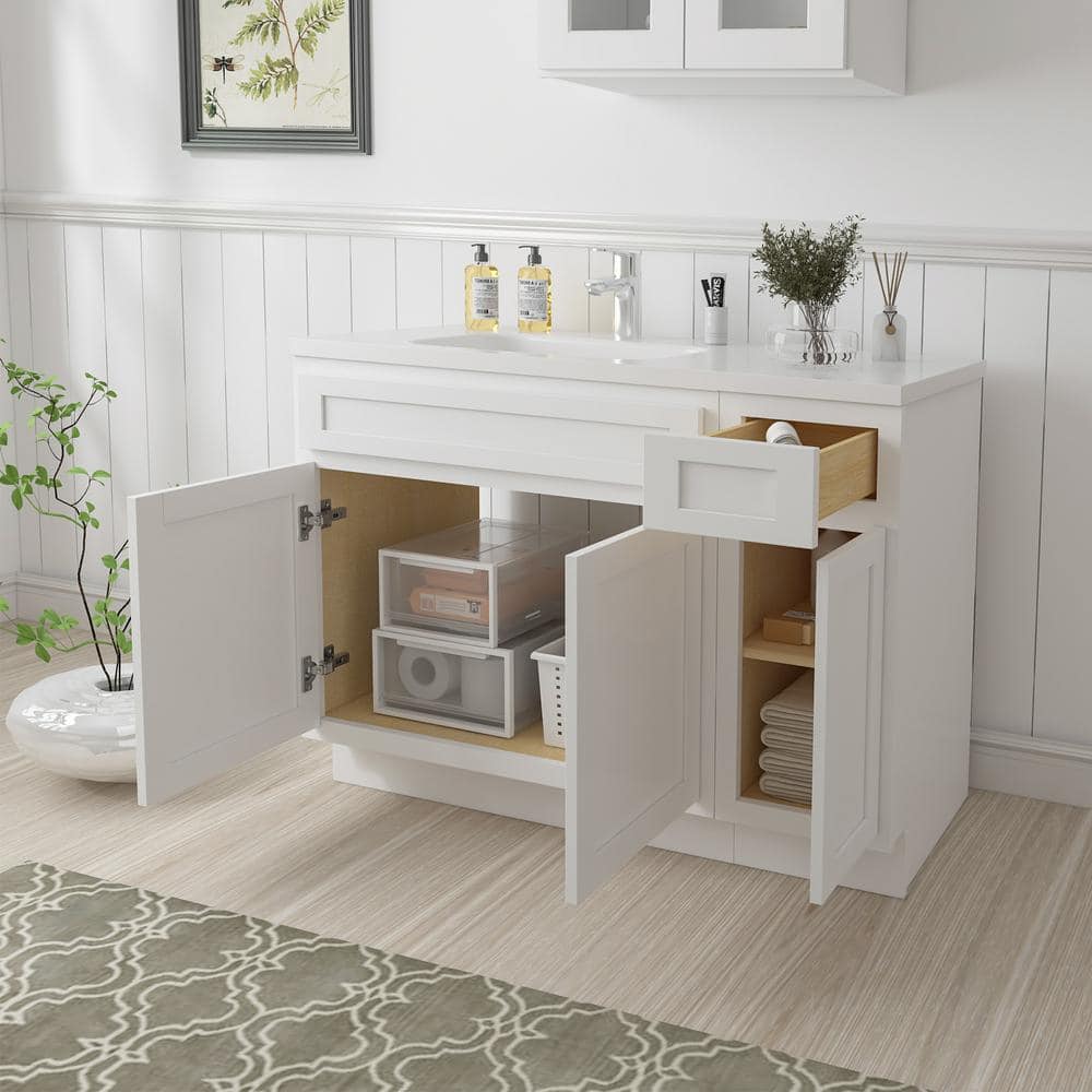 Vanity Art Montclair 45 in. 3-Door and 1-Drawer Freestanding Shaker Bathroom Vanity Cabinet (No Top) in White - Unassembled (3)