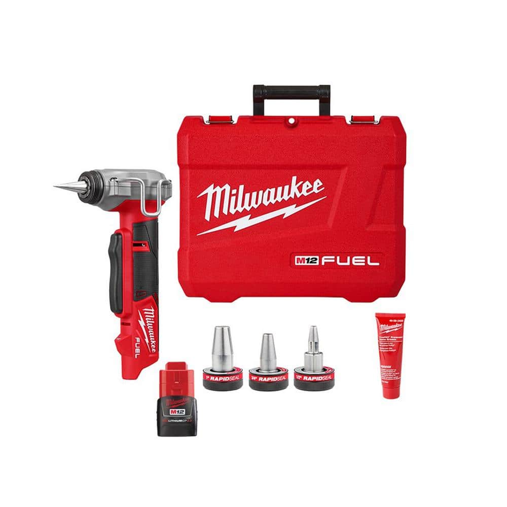 Milwaukee M12 FUEL Pro PEX Expansion Tool with 1/2 in. - 1 in. Rapid Seal ProPEX Expander Heads with 2.0 Ah Compact Battery