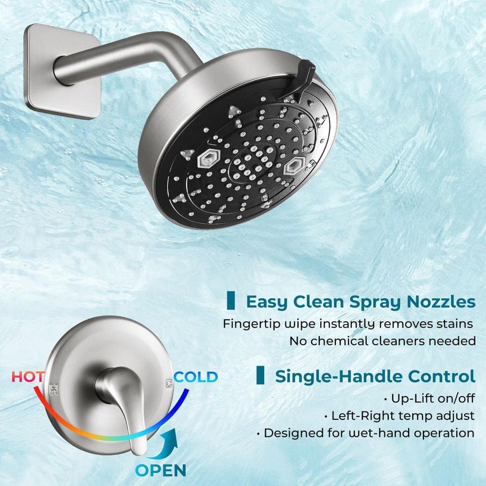 AKLFGN Single Handle 6-Spray Shower Faucet Bathroom Shower Combo Set 2.5 GPM with Spout in Brushed Nickel (2)