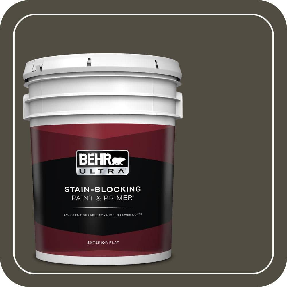 BEHR ULTRA 5 gal. #S-H-760 Olive Leaf Flat Exterior Paint & Primer