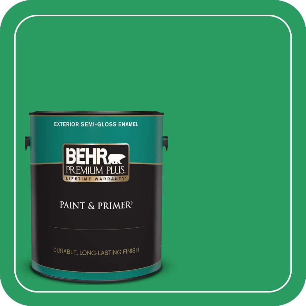 BEHR PREMIUM PLUS 1 gal. #S-G-450 Herbal Tea Semi-Gloss Enamel Exterior Paint & Primer