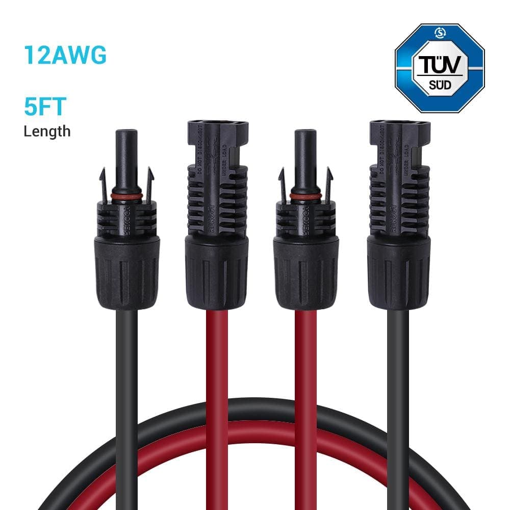 Renogy 5 ft. 12AWG Extension Cable with Male and Female Solar Panel Connectors 5 ft. 12AWG, 1 Pair 5 ft. 12 Gauge Red and Black (2)